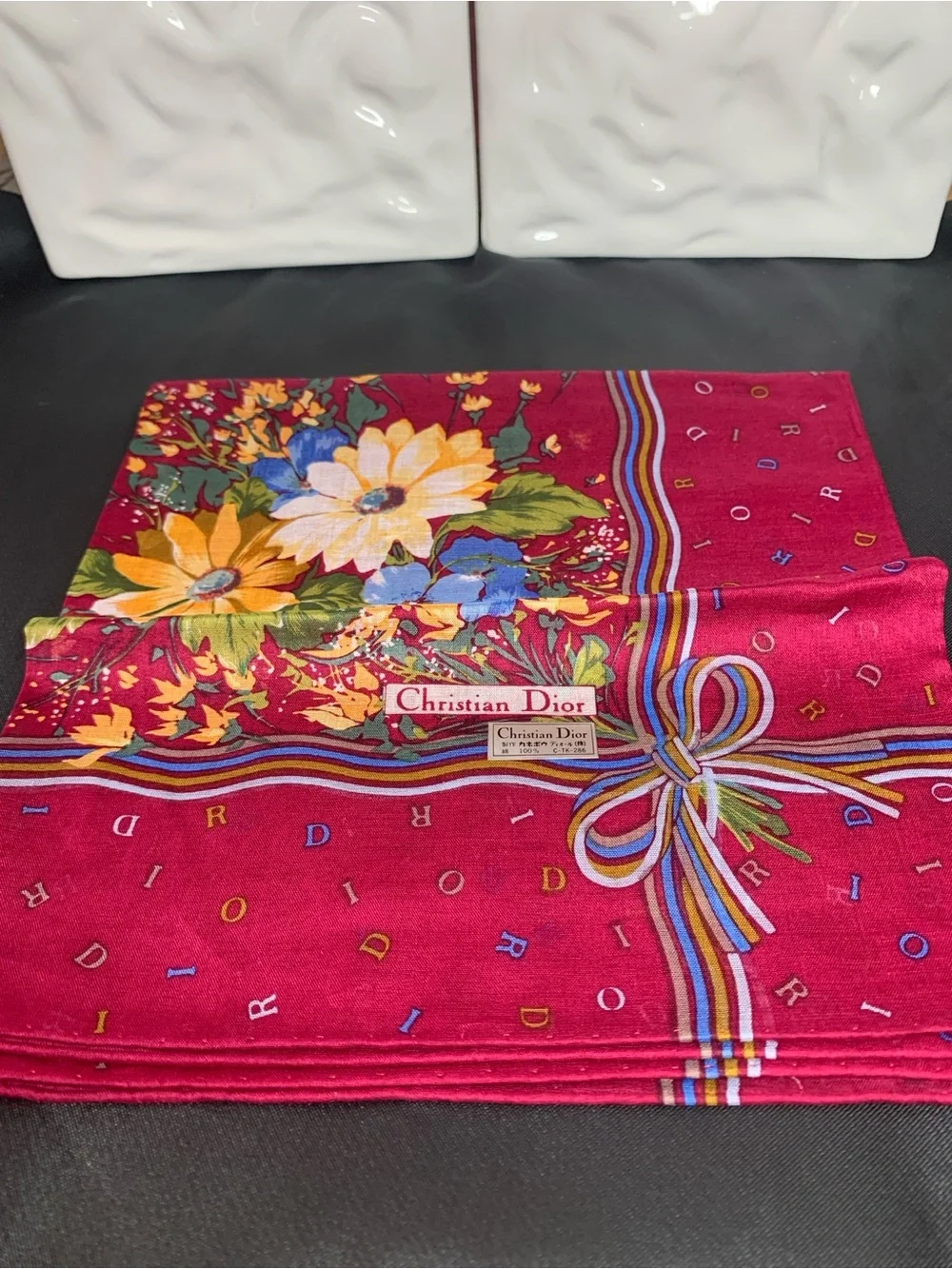 Christian Dior Floral Silk Scarf - Red with Multicolor Accents